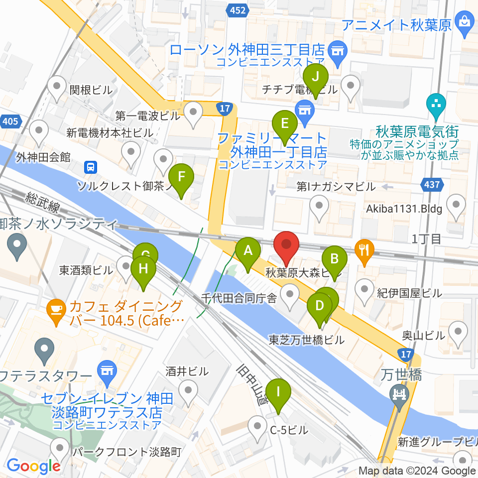 スタジオ音楽館 アキバ周辺の駐車場・コインパーキング一覧地図