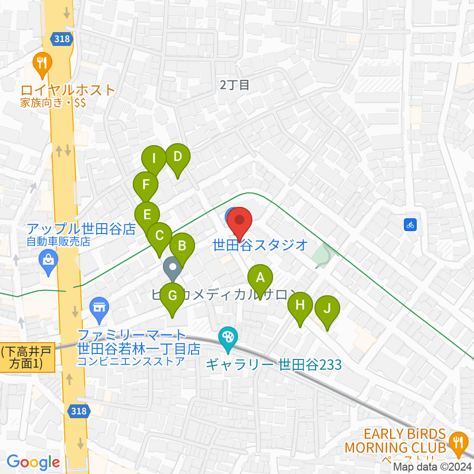 世田谷スタジオ周辺の駐車場・コインパーキング一覧地図