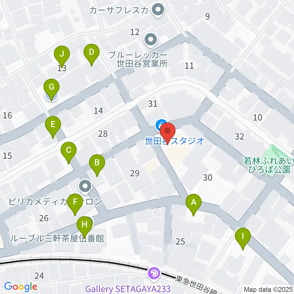 世田谷スタジオ周辺の駐車場・コインパーキング一覧地図