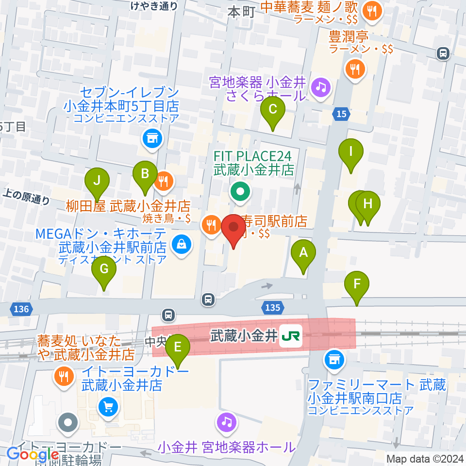 宮地楽器 ミュージックスクエア小金井周辺の駐車場・コインパーキング一覧地図