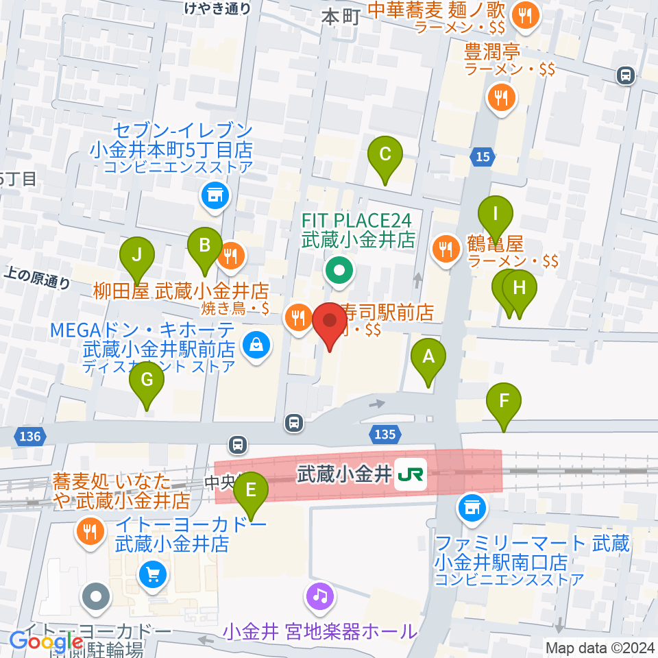 宮地楽器 ミュージックスクエア小金井周辺の駐車場・コインパーキング一覧地図