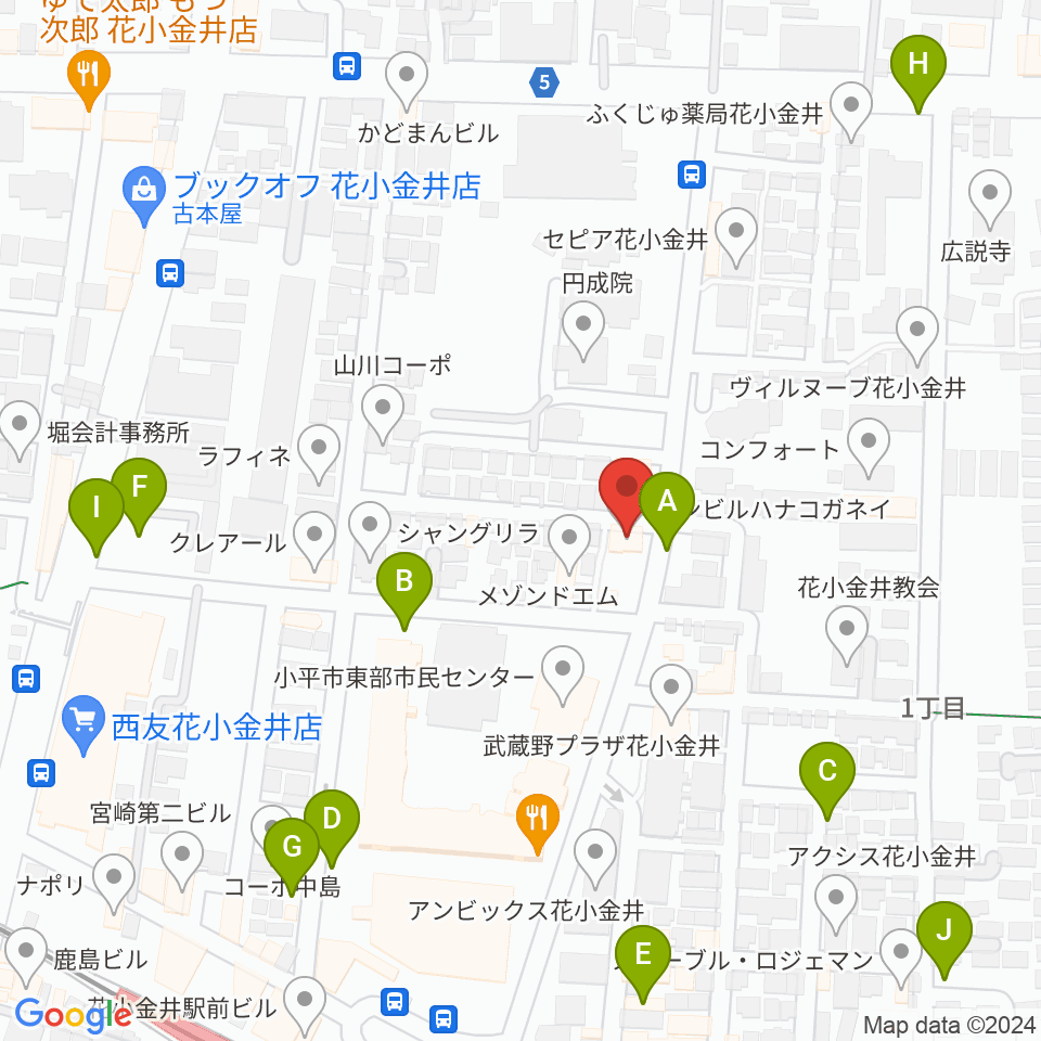 宮地楽器 花小金井センター周辺の駐車場・コインパーキング一覧地図