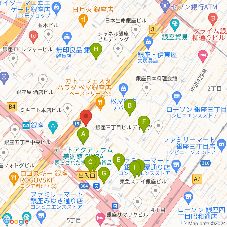 日本弦楽器 銀座店周辺の駐車場・コインパーキング一覧地図