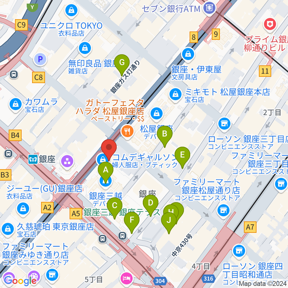 日本弦楽器 銀座店周辺の駐車場・コインパーキング一覧地図