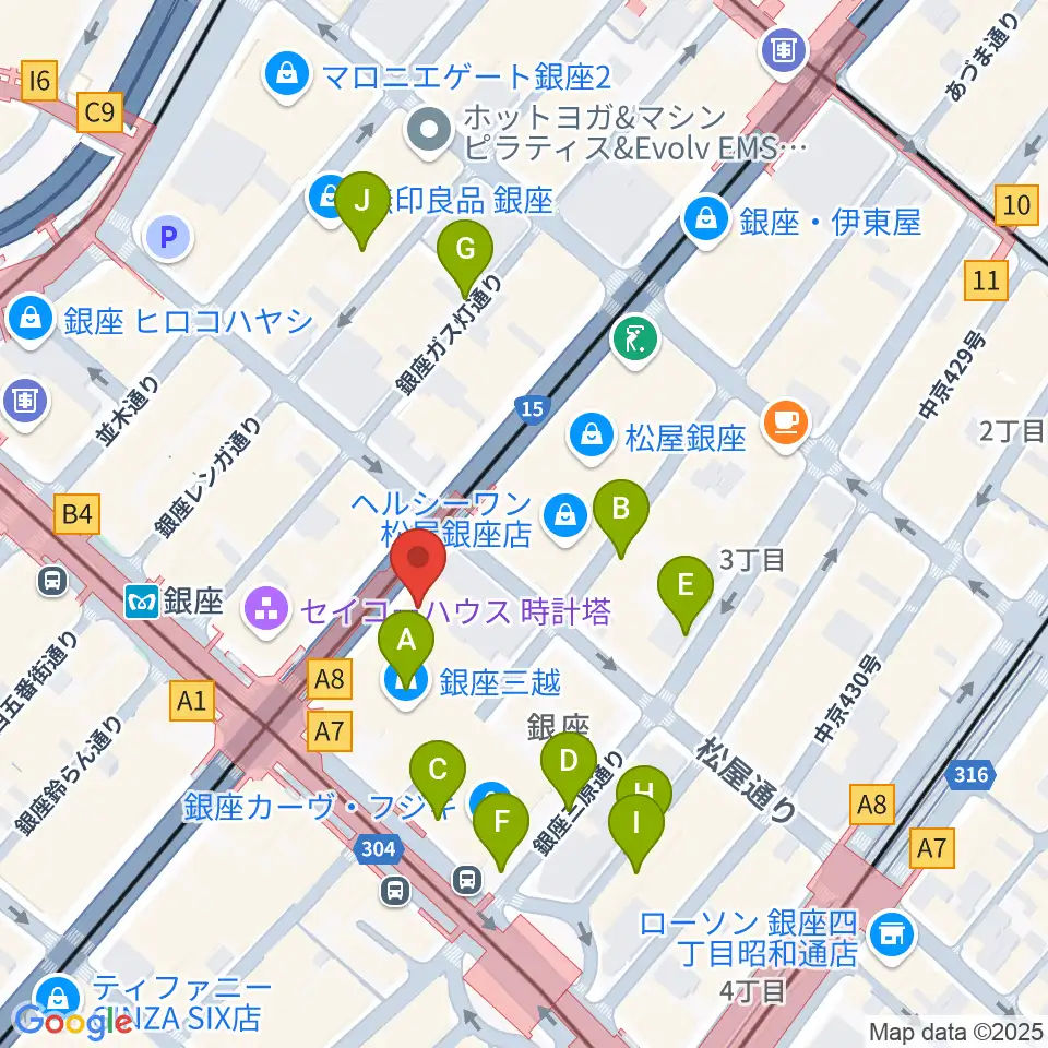 日本弦楽器 銀座店周辺の駐車場・コインパーキング一覧地図
