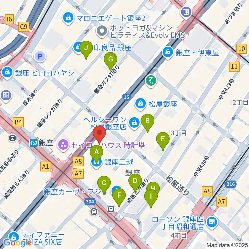 日本弦楽器 銀座店周辺の駐車場・コインパーキング一覧地図