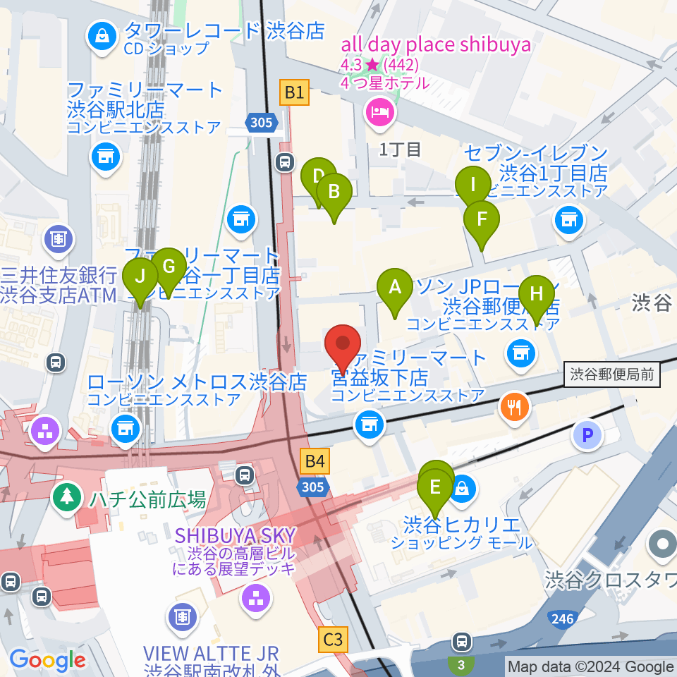 三浦ピアノ渋谷店周辺の駐車場・コインパーキング一覧地図