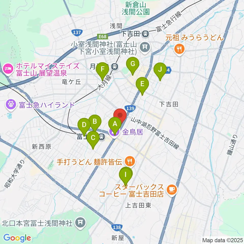 内藤楽器 富士吉田店周辺の駐車場・コインパーキング一覧地図