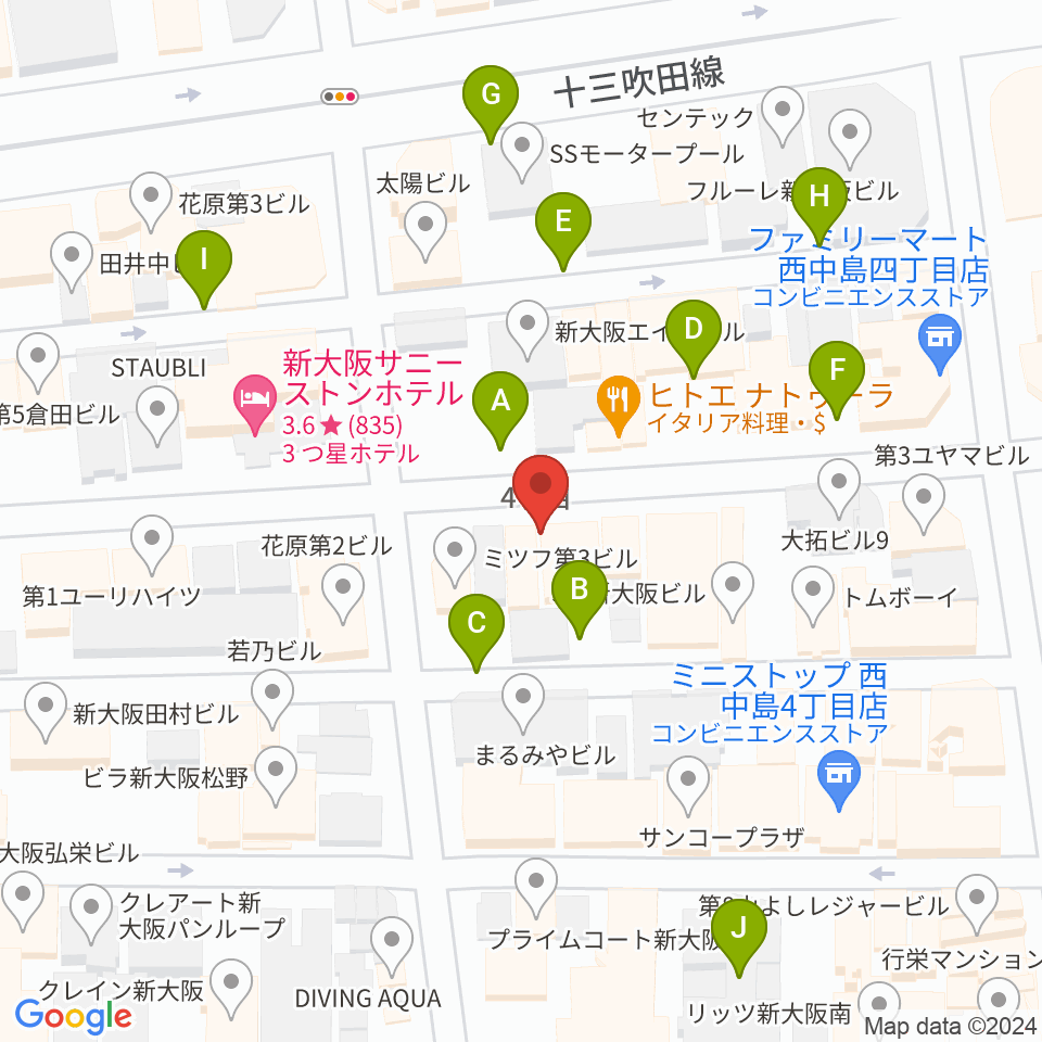 十三堂楽器周辺の駐車場・コインパーキング一覧地図
