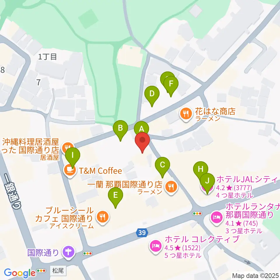 ちんだみ三線店 沖縄本店周辺の駐車場・コインパーキング一覧地図