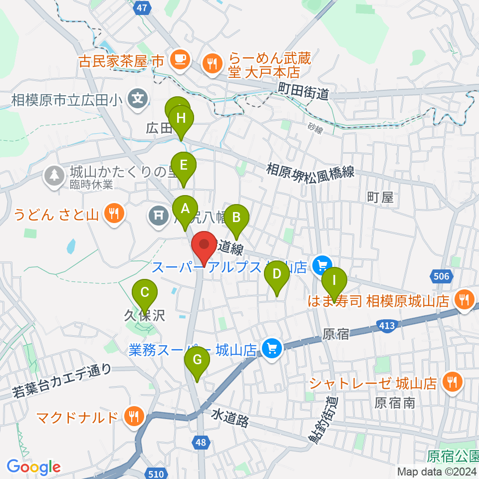 池田ピアノ城山工房周辺の駐車場・コインパーキング一覧地図