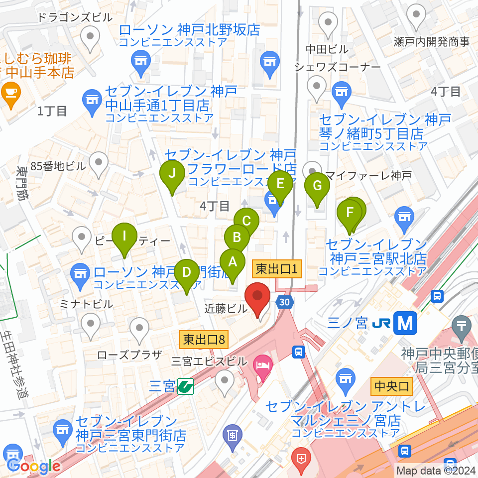 神戸楽譜周辺の駐車場・コインパーキング一覧地図