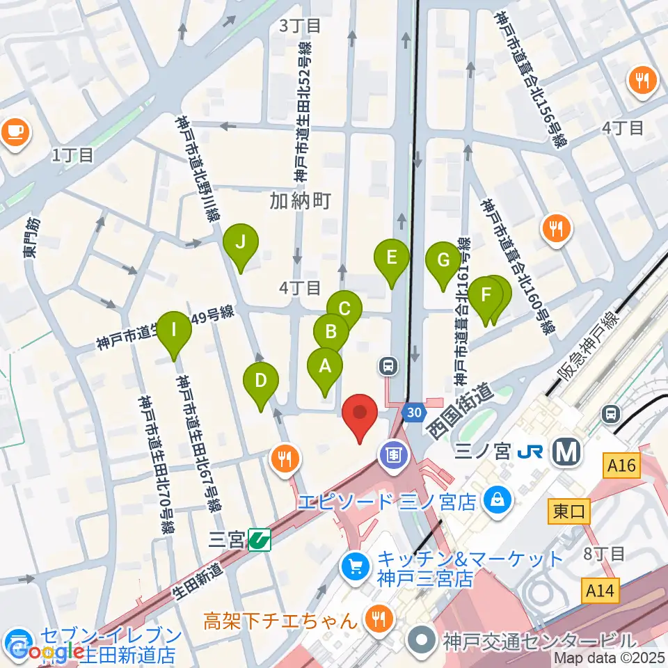神戸楽譜周辺の駐車場・コインパーキング一覧地図