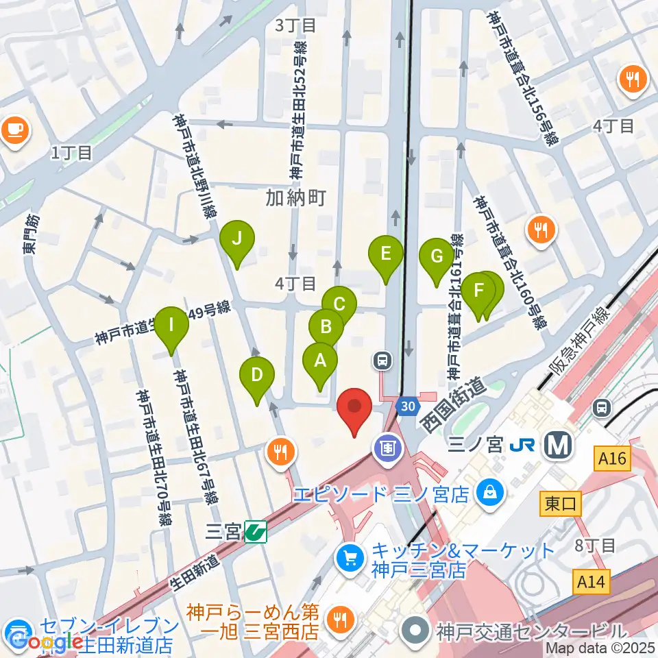 神戸楽譜周辺の駐車場・コインパーキング一覧地図