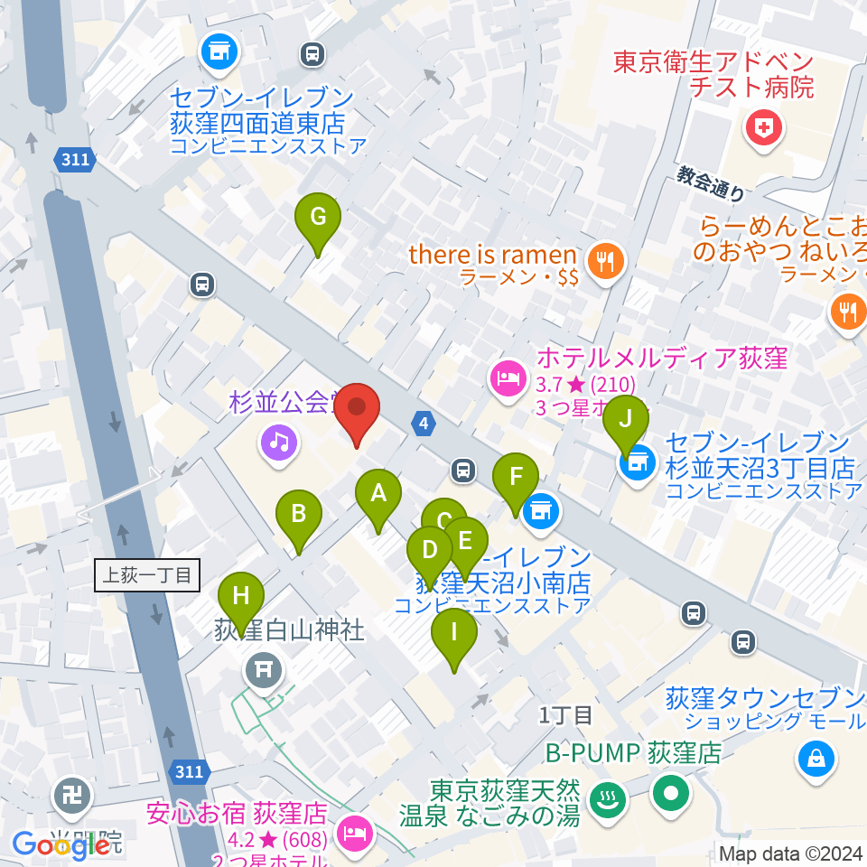 八重洲ピアノ社 荻窪本店第二センター周辺の駐車場・コインパーキング一覧地図