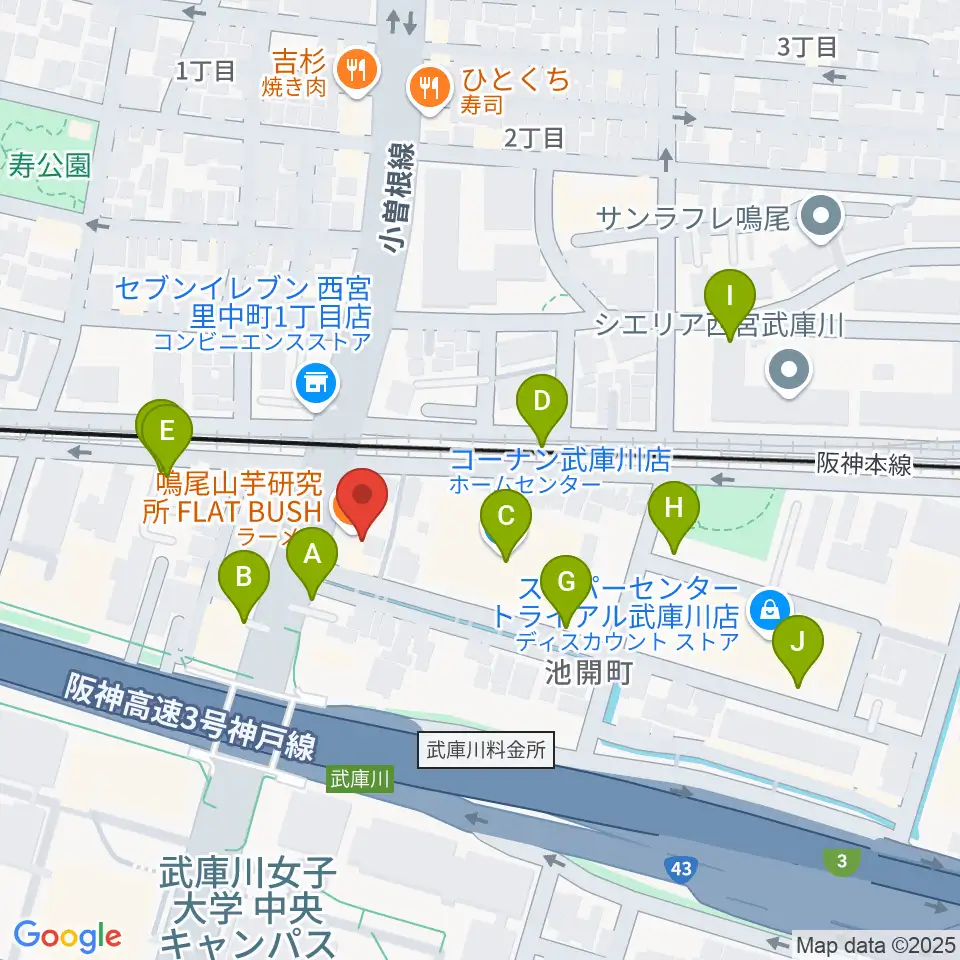 森岡楽器 西宮本店周辺の駐車場・コインパーキング一覧地図