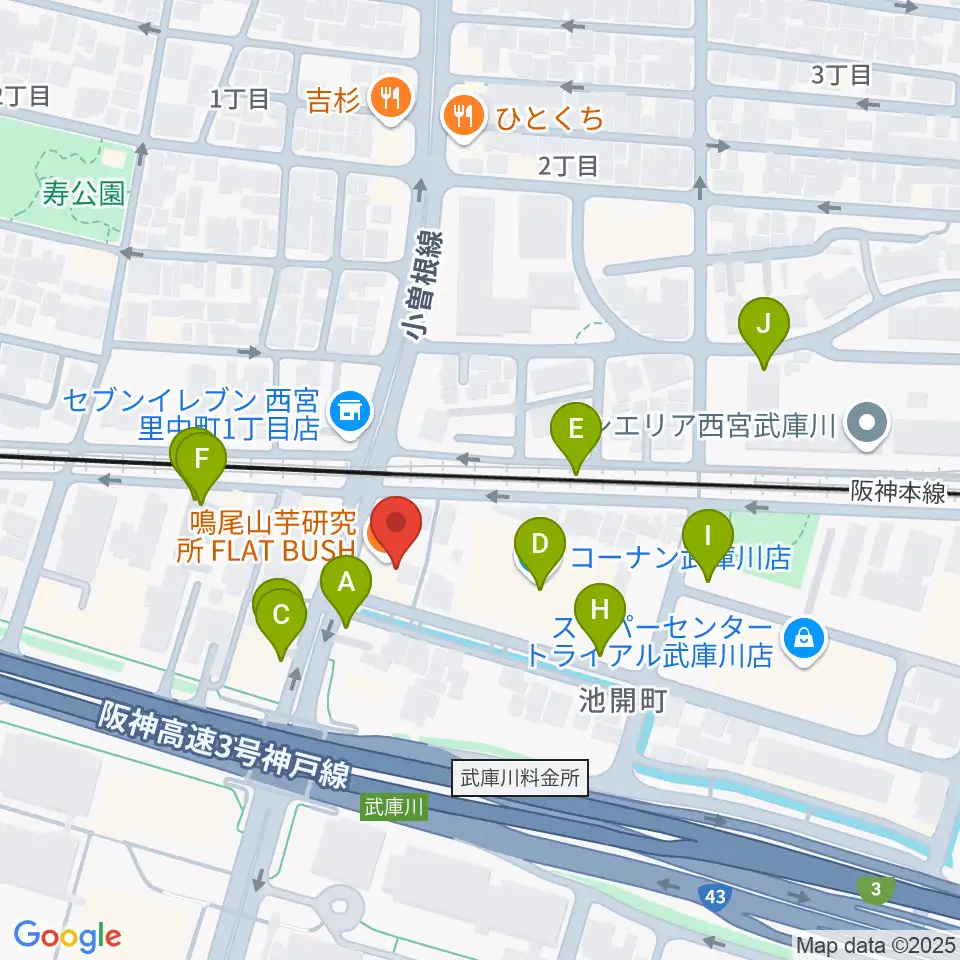 森岡楽器 西宮本店周辺の駐車場・コインパーキング一覧地図