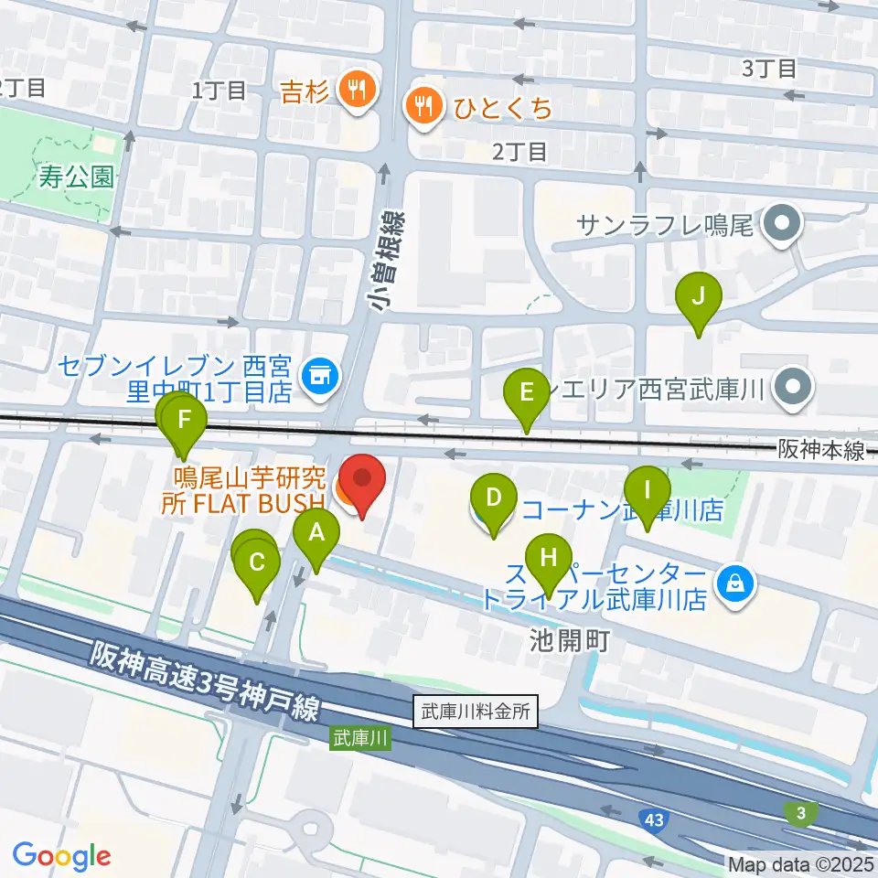 森岡楽器 西宮本店周辺の駐車場・コインパーキング一覧地図