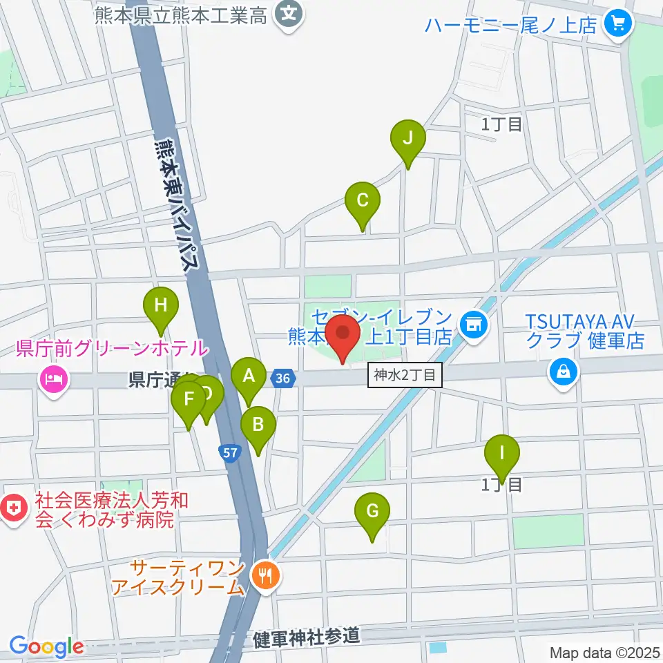 くまもとピアノ周辺の駐車場・コインパーキング一覧地図