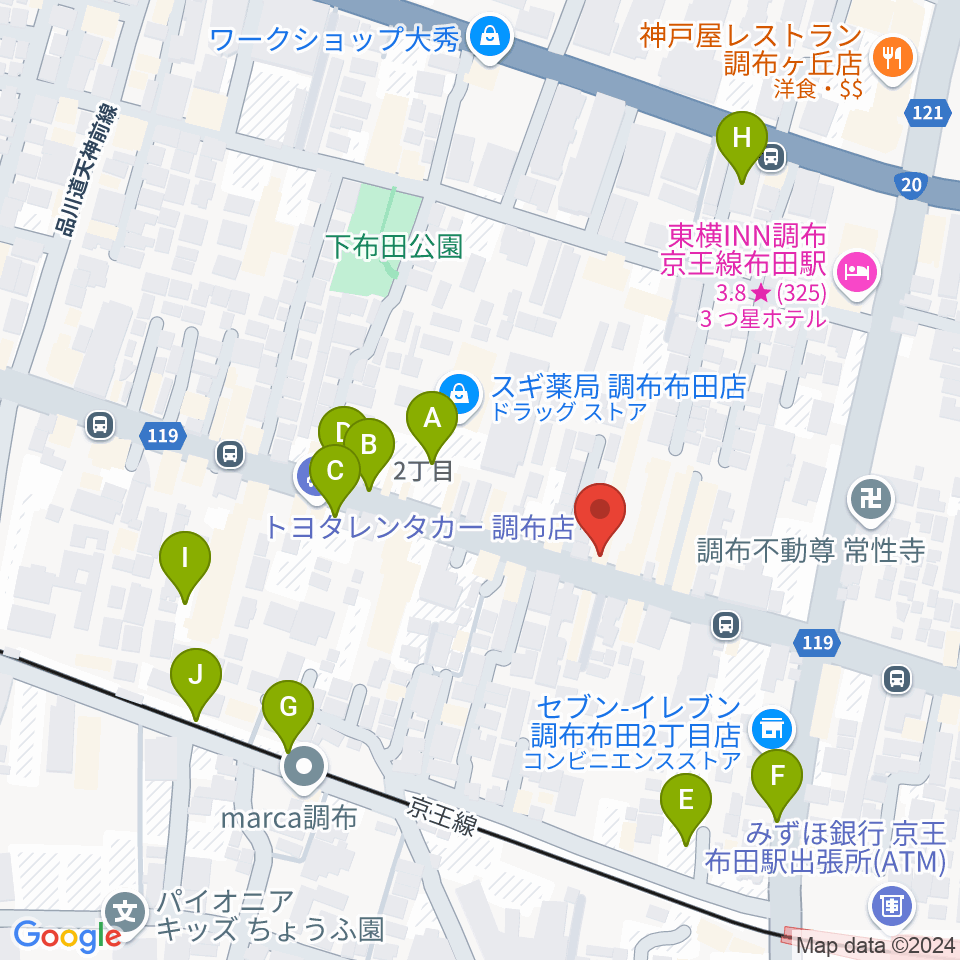 大西楽器店周辺の駐車場・コインパーキング一覧地図