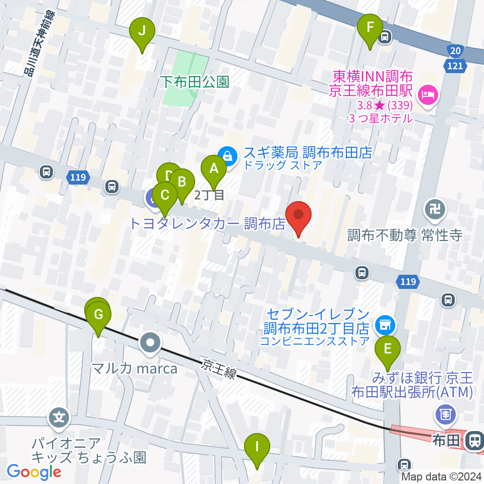 大西楽器店周辺の駐車場・コインパーキング一覧地図