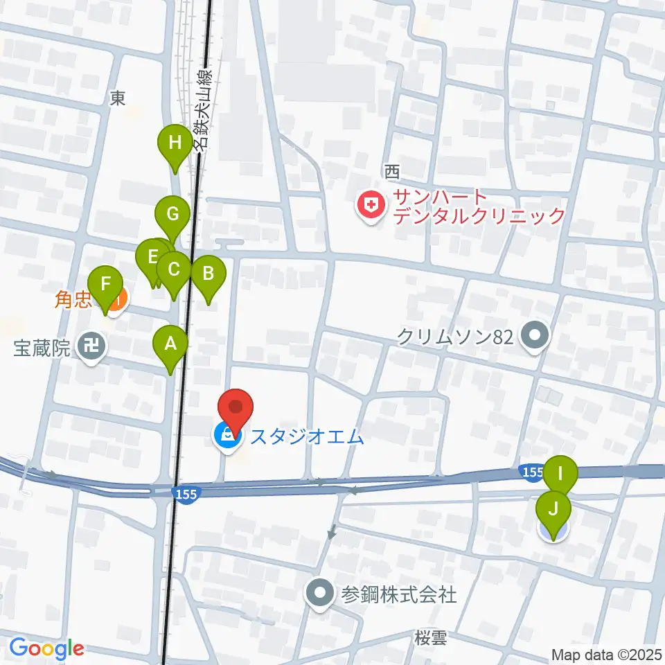 スタジオエム周辺の駐車場・コインパーキング一覧地図