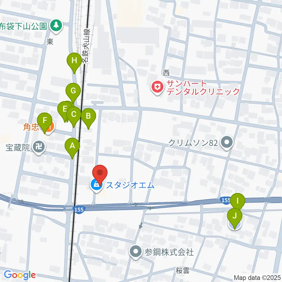 スタジオエム周辺の駐車場・コインパーキング一覧地図