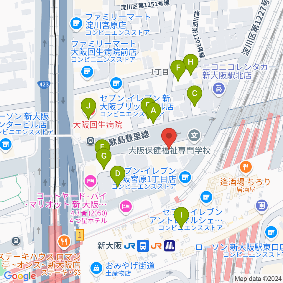 松尾弦楽器 大阪本店周辺の駐車場・コインパーキング一覧地図