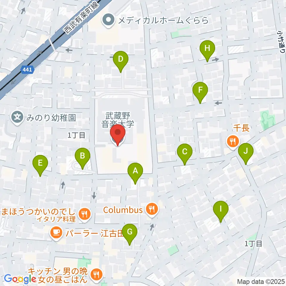 武蔵野音楽大学周辺の駐車場・コインパーキング一覧地図