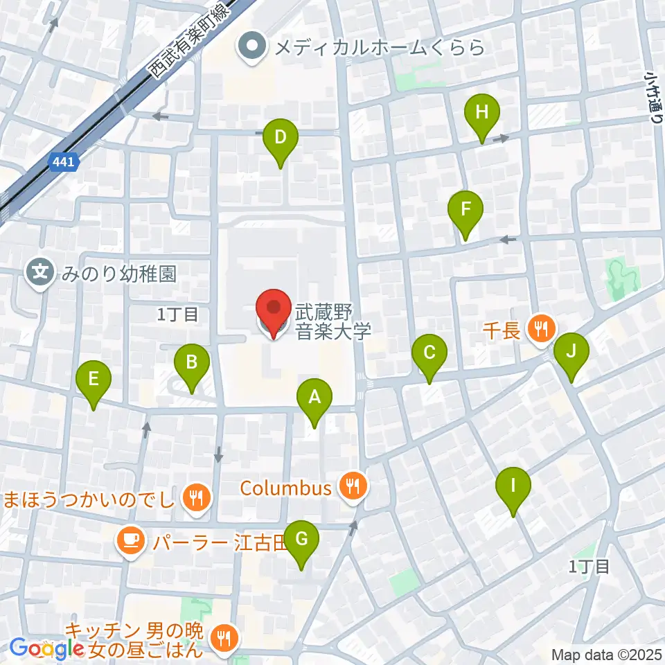 武蔵野音楽大学周辺の駐車場・コインパーキング一覧地図