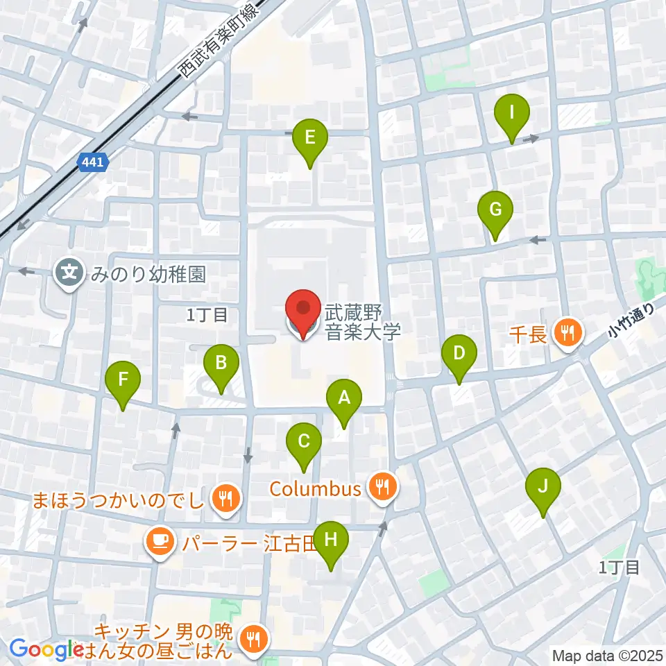 武蔵野音楽大学周辺の駐車場・コインパーキング一覧地図