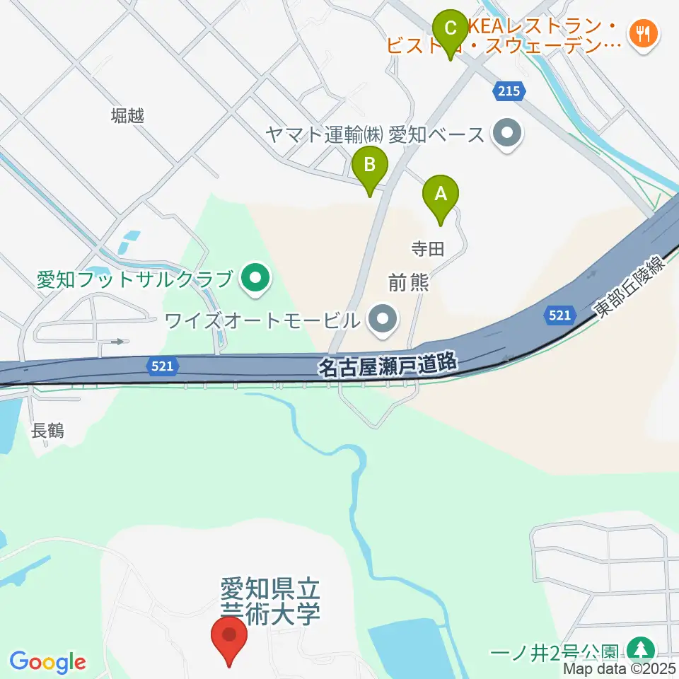 愛知県立芸術大学 音楽学部周辺の駐車場・コインパーキング一覧地図