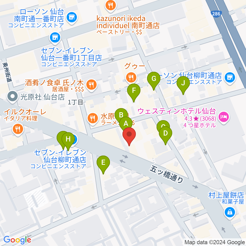 サンリツ楽器 仙台本店周辺の駐車場・コインパーキング一覧地図