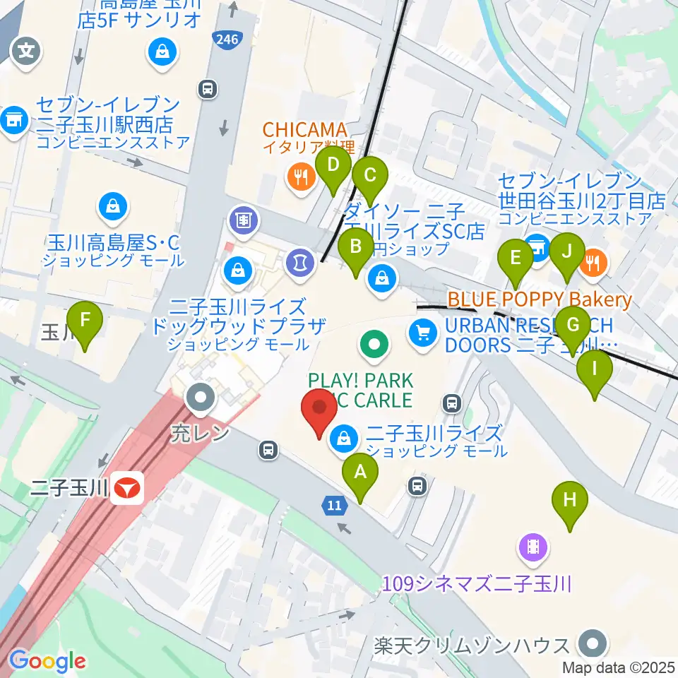 島村楽器 二子玉川ライズ・ショッピングセンター店周辺の駐車場・コインパーキング一覧地図