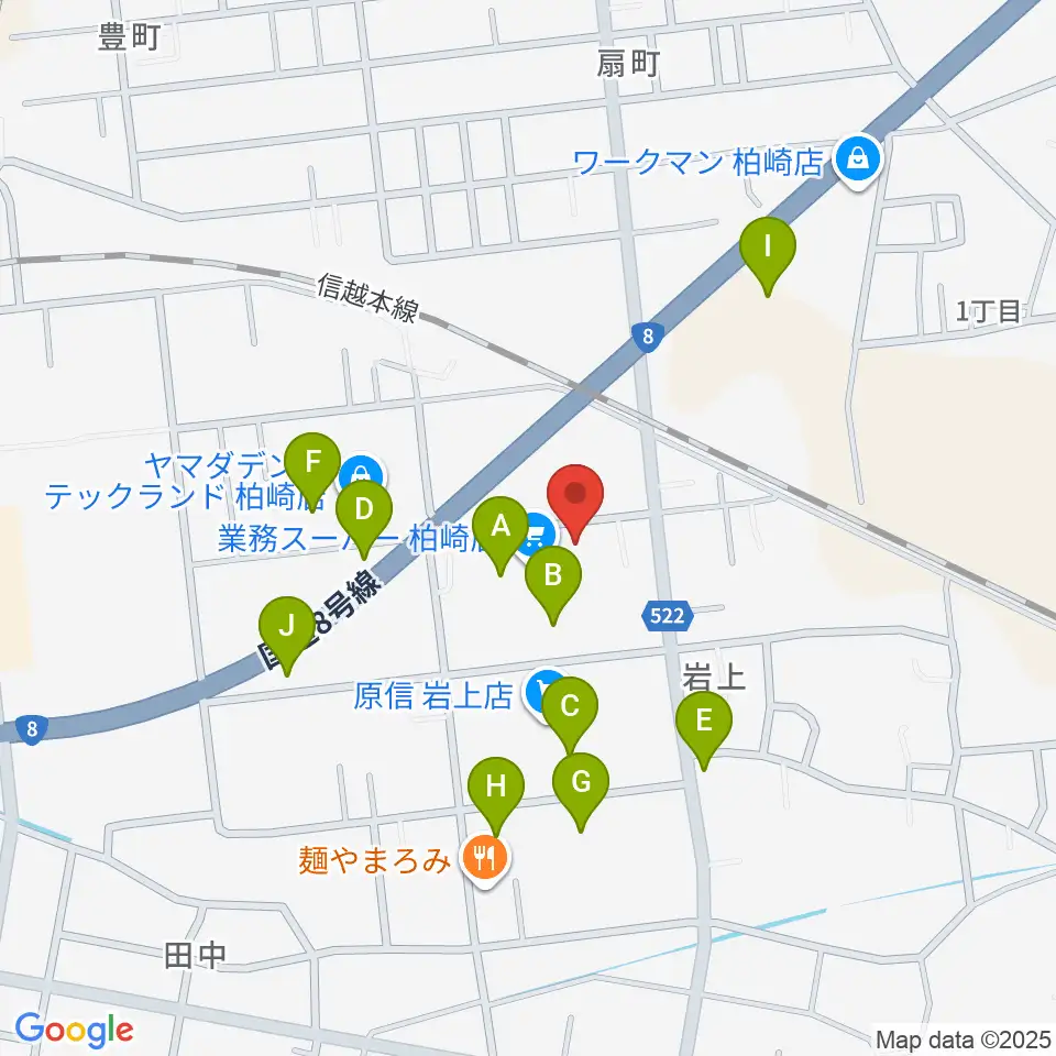 わたじん楽器 柏崎本店ララフィ周辺の駐車場・コインパーキング一覧地図