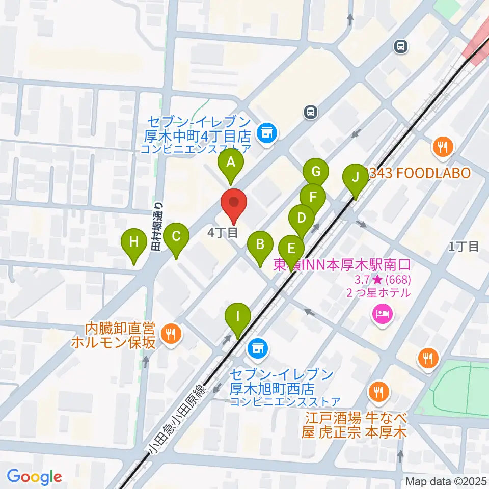厚木楽器 本厚木店周辺の駐車場・コインパーキング一覧地図