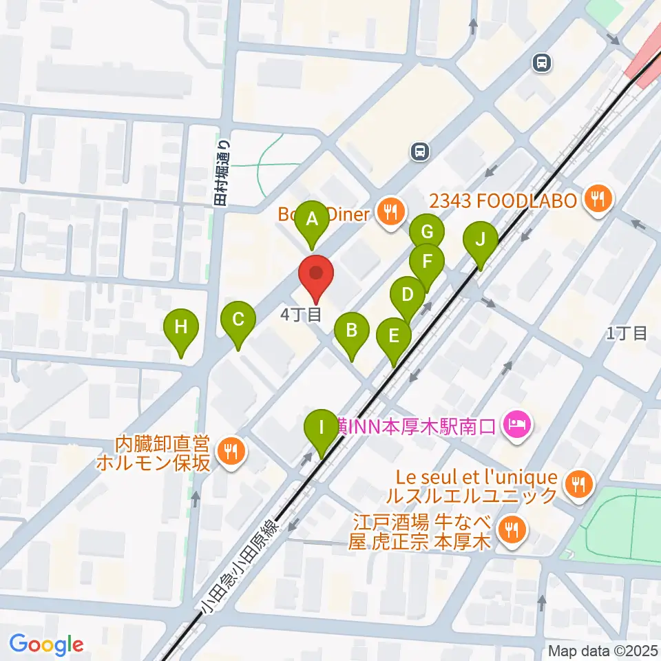 厚木楽器 本厚木店周辺の駐車場・コインパーキング一覧地図