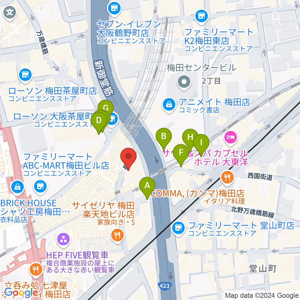 ドルチェ楽器大阪店周辺の駐車場・コインパーキング一覧地図