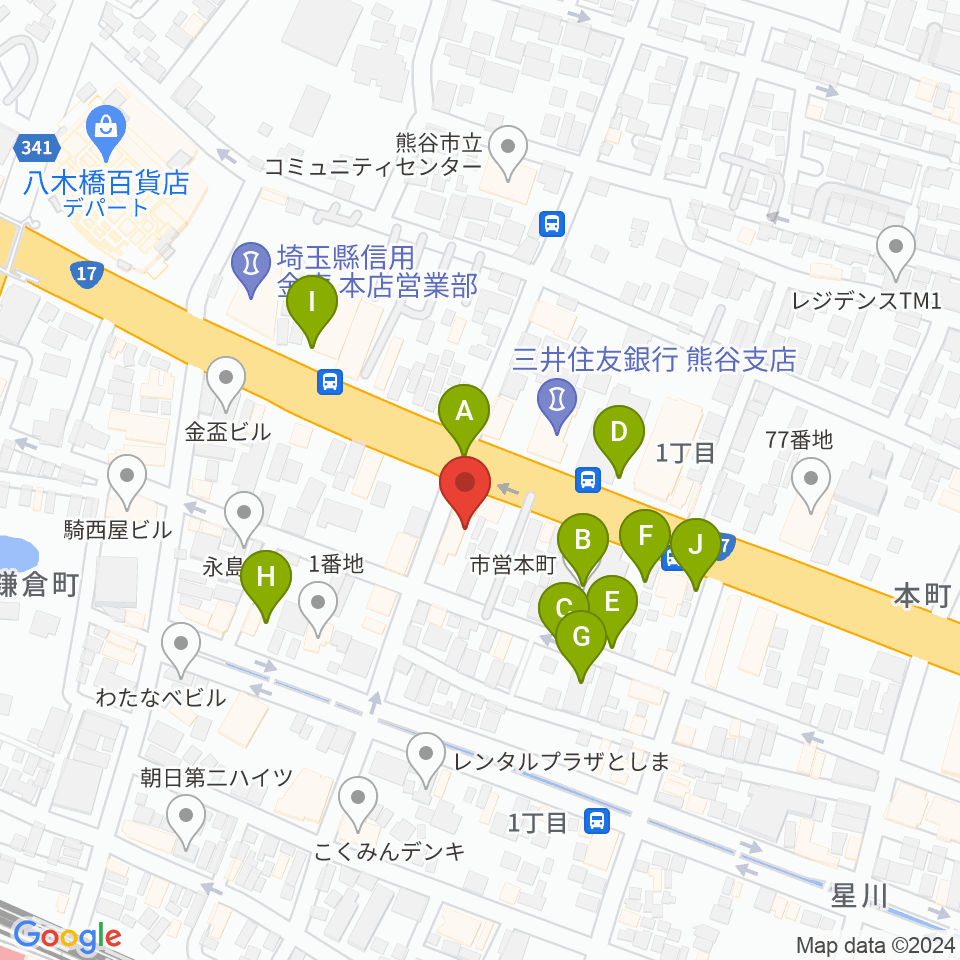 タニタ楽器 熊谷本店周辺の駐車場・コインパーキング一覧地図