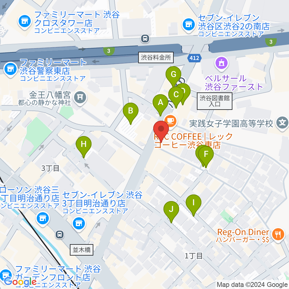 川上楽器 渋谷本店ショールーム周辺の駐車場・コインパーキング一覧地図