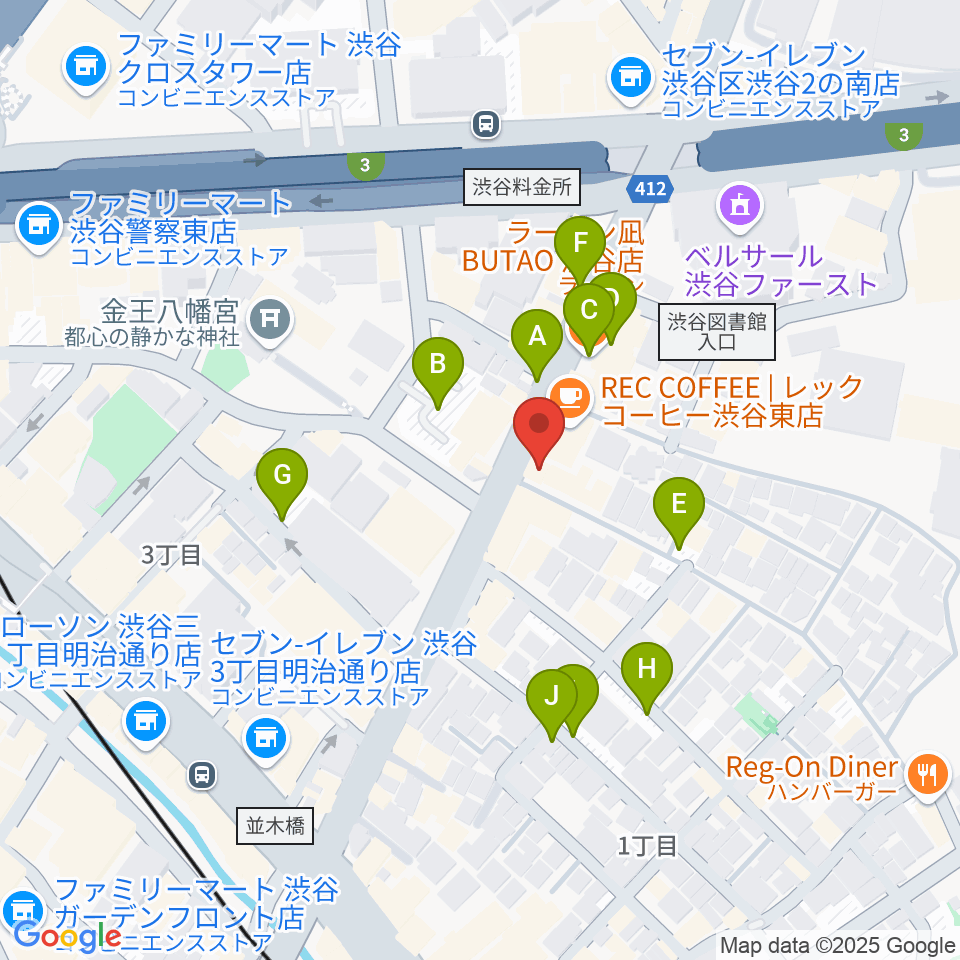 川上楽器 渋谷本店ショールーム周辺の駐車場・コインパーキング一覧地図