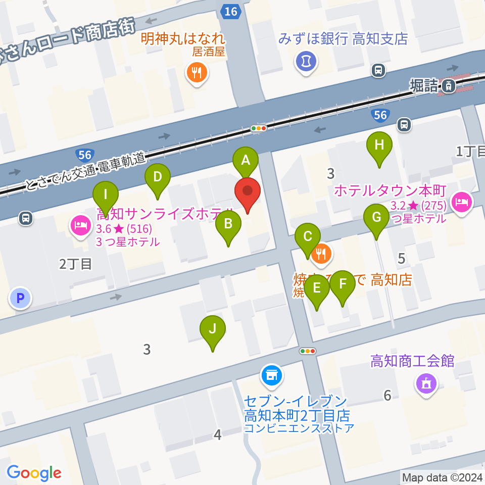 高知楽器周辺の駐車場・コインパーキング一覧地図