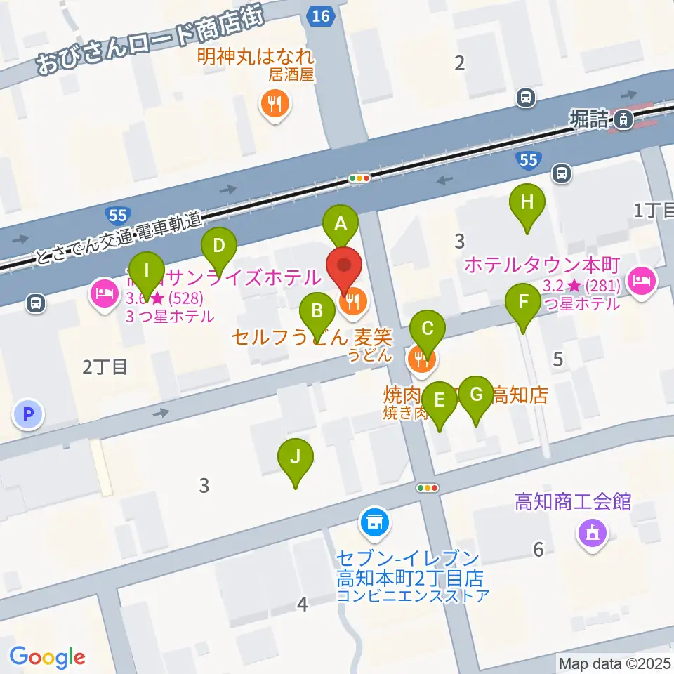 高知楽器周辺の駐車場・コインパーキング一覧地図