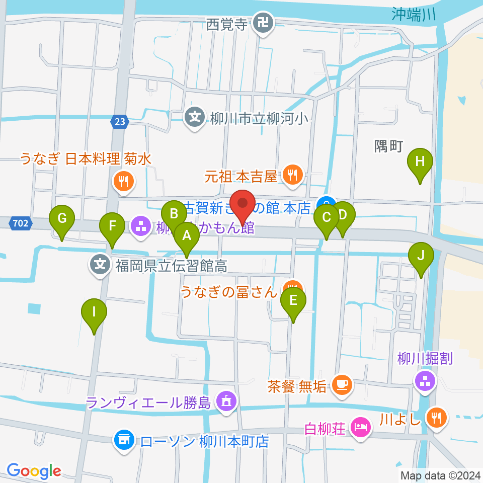 小川楽器 柳川店周辺の駐車場・コインパーキング一覧地図