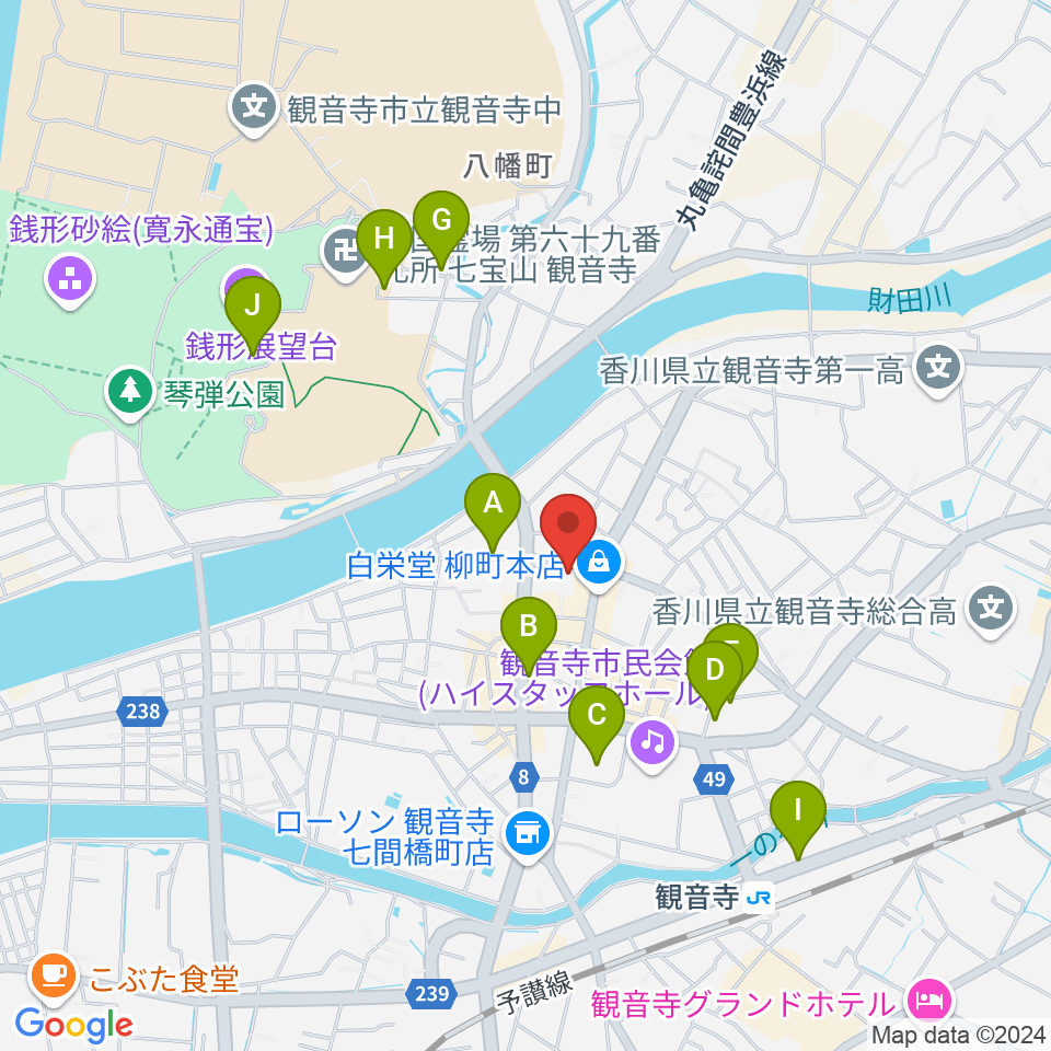 オオサカヤ 観音寺本店周辺の駐車場・コインパーキング一覧地図