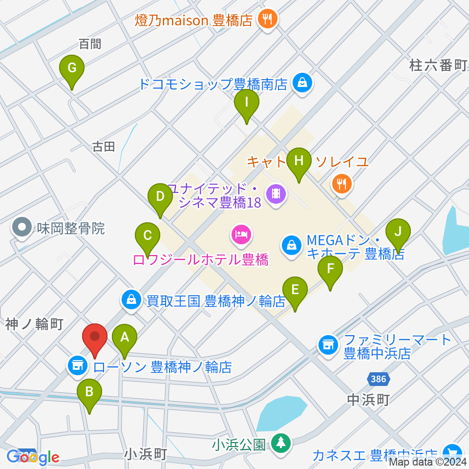 ピアノ百貨 豊橋店周辺の駐車場・コインパーキング一覧地図