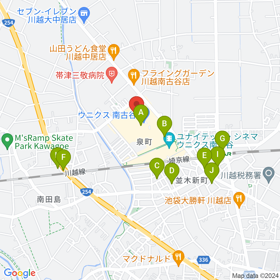 昭和楽器 川越店周辺の駐車場・コインパーキング一覧地図