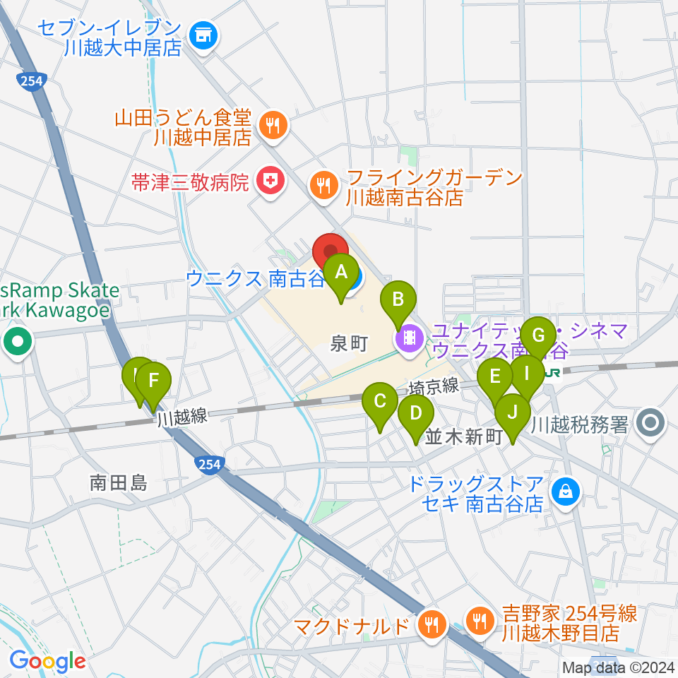 昭和楽器 川越店周辺の駐車場・コインパーキング一覧地図