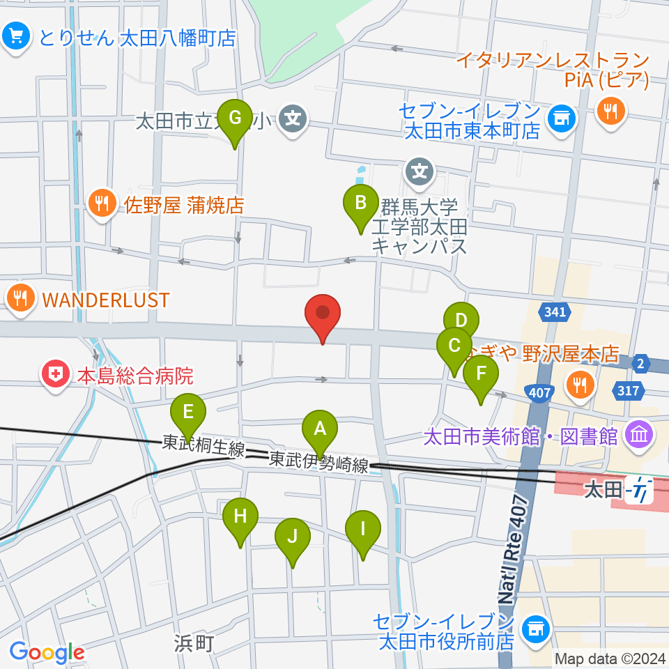 鈴木楽器 太田本町店周辺の駐車場・コインパーキング一覧地図