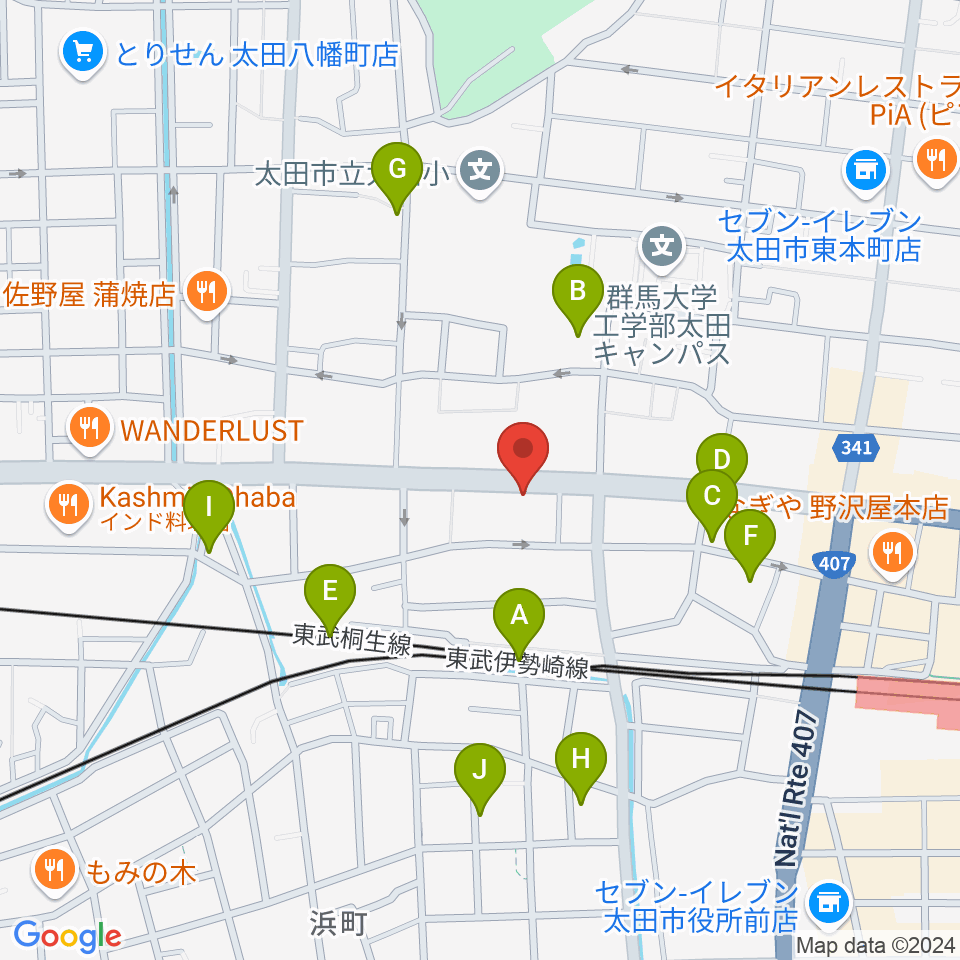 鈴木楽器 太田本町店周辺の駐車場・コインパーキング一覧地図